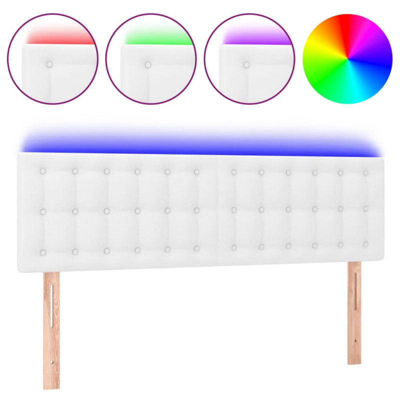 Zagłówek do łóżka z LED, biały, 144x5x78/88 cm, sztuczna skóra