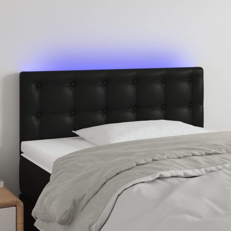 Zagłówek do łóżka z LED, czarny, 80x5x78/88 cm, sztuczna skóra