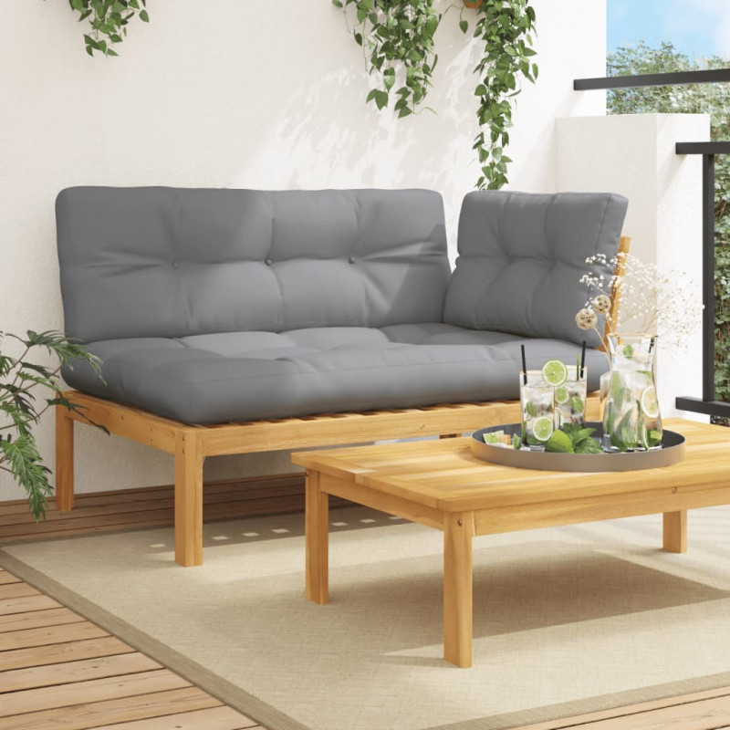Ogrodowa sofa narożna z deseczek, z poduszkami, akacja