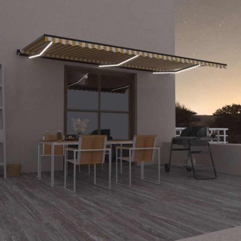 Ręcznie zwijana markiza z LED, 600x350 cm, żółto-biała