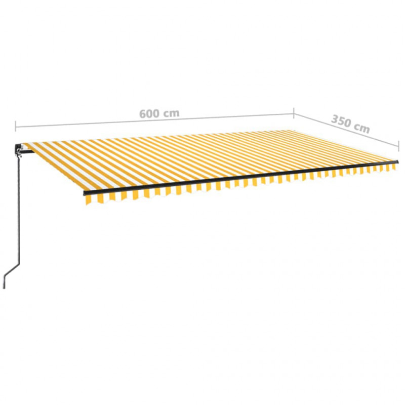 Ręcznie zwijana markiza z LED, 600x350 cm, żółto-biała