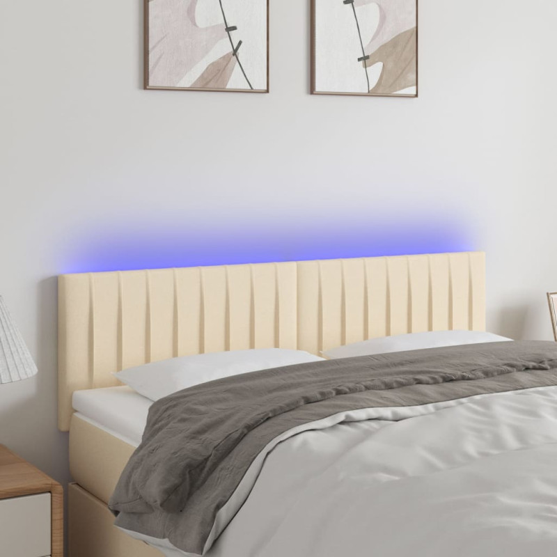 Zagłówek do łóżka z LED, kremowy, 144x5x78/88 cm, tkanina
