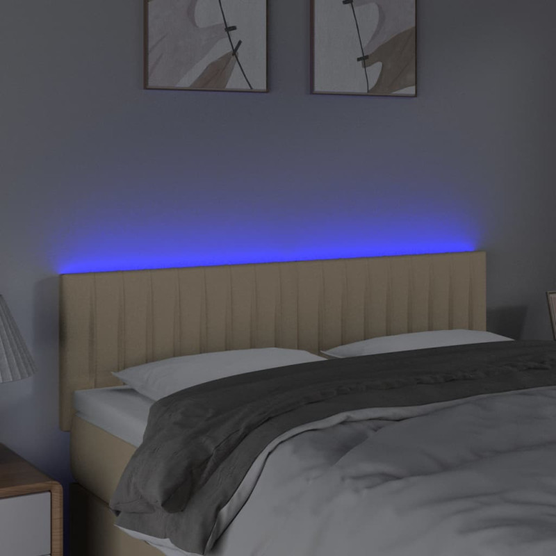 Zagłówek do łóżka z LED, kremowy, 144x5x78/88 cm, tkanina