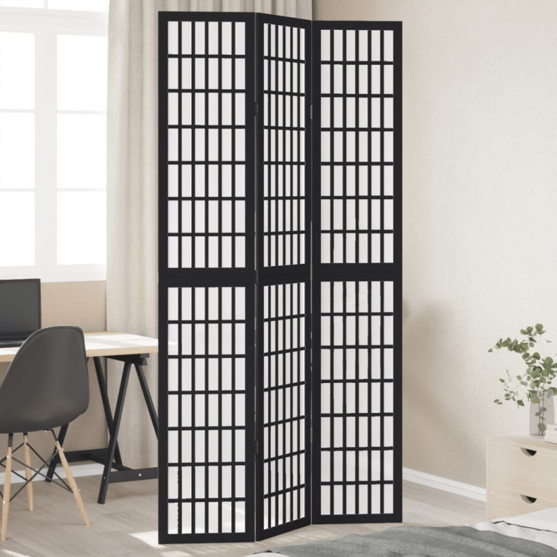 Parawan pokojowy, 3-panelowy, czarny, lite drewno paulowni