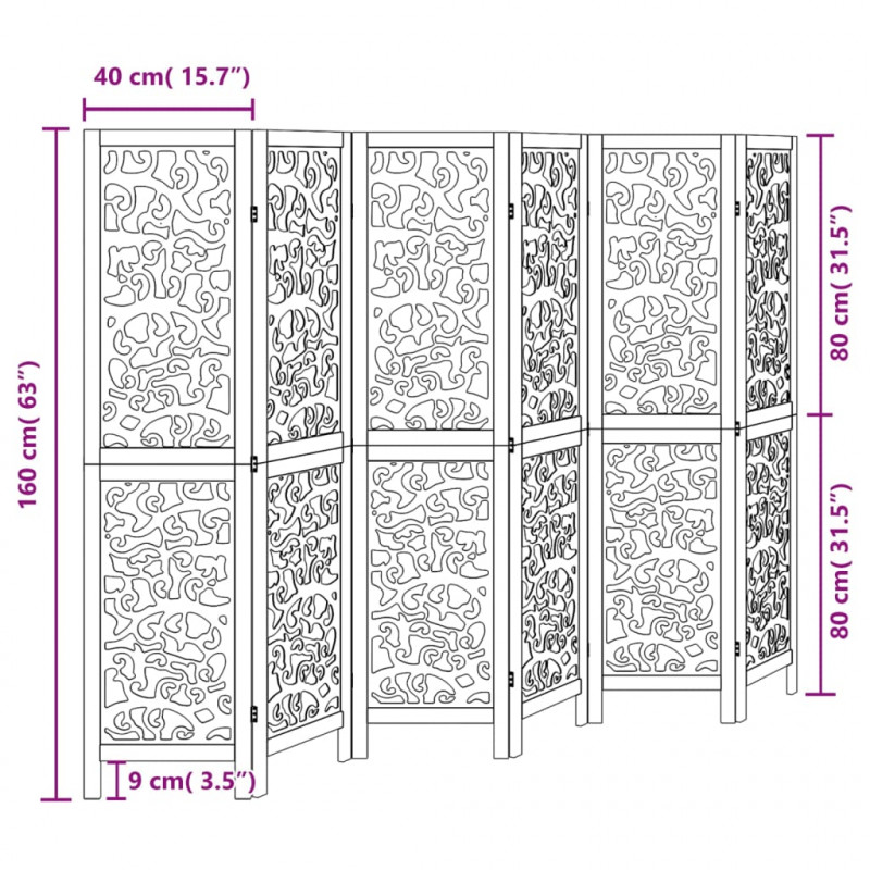 Parawan pokojowy, 6-panelowy, czarny, lite drewno paulowni