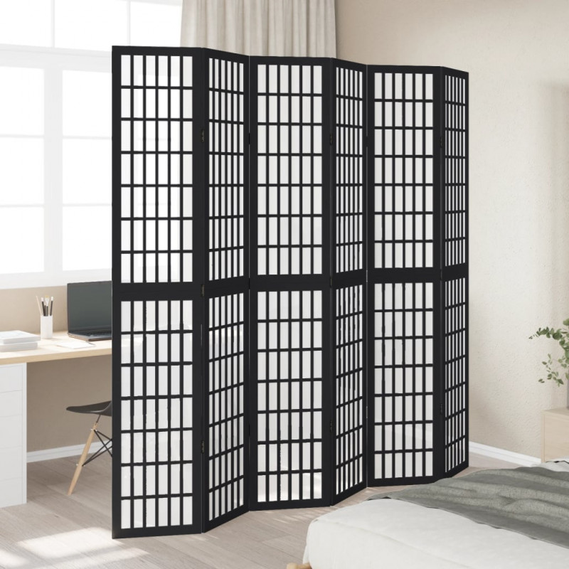 Parawan pokojowy, 6-panelowy, czarny, lite drewno paulowni