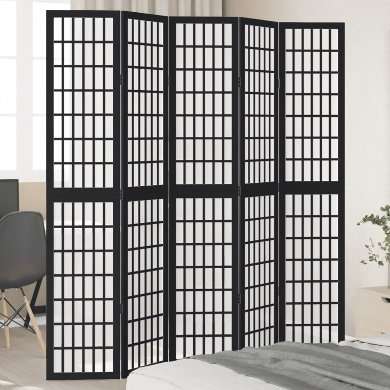 Parawan pokojowy, 5-panelowy, czarny, lite drewno paulowni