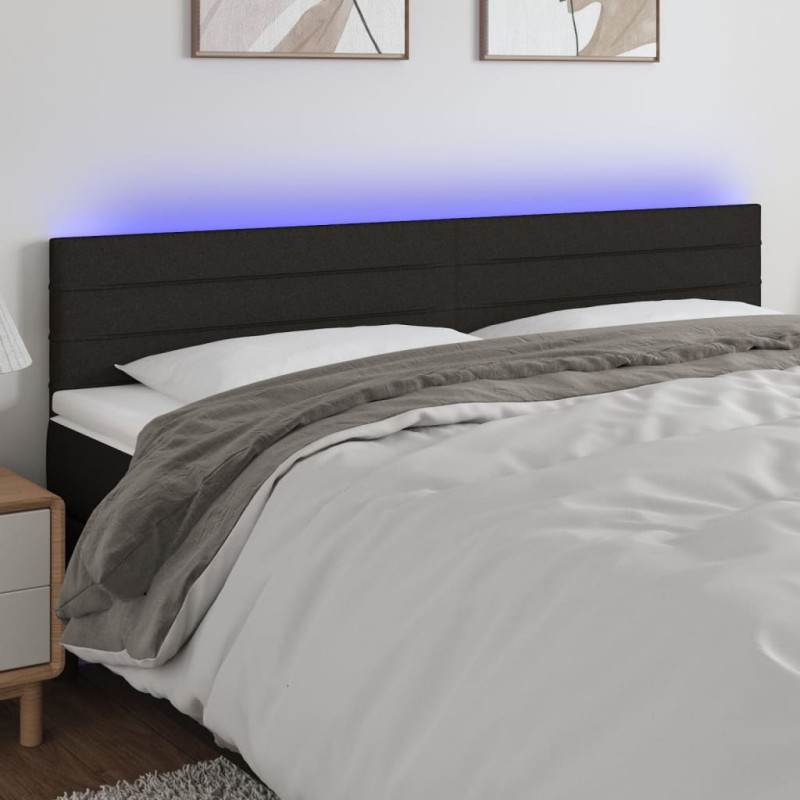 Zagłówek do łóżka z LED, czarny, 200x5x78/88 cm, tkanina