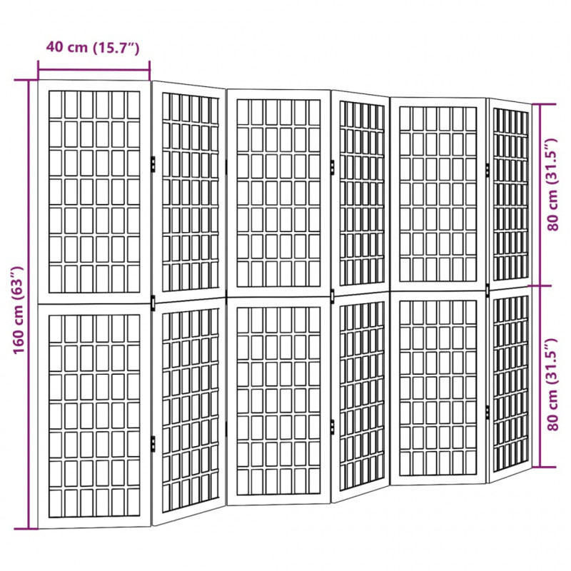 Parawan pokojowy, 6-panelowy, czarny, lite drewno paulowni