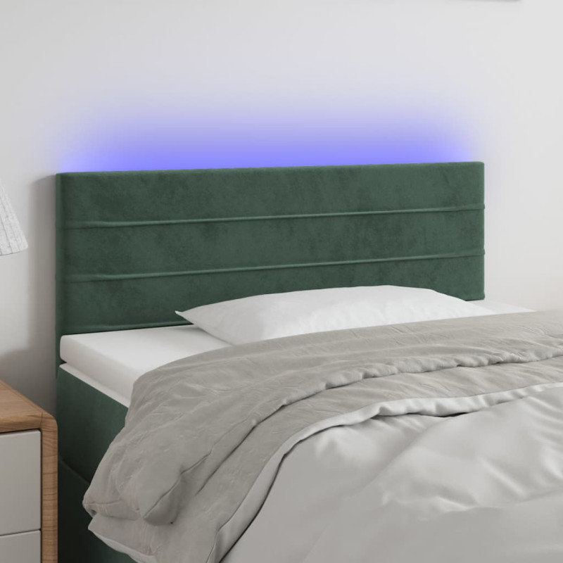 Zagłówek do łóżka z LED, ciemnozielony, 100x5x78/88 cm, aksamit