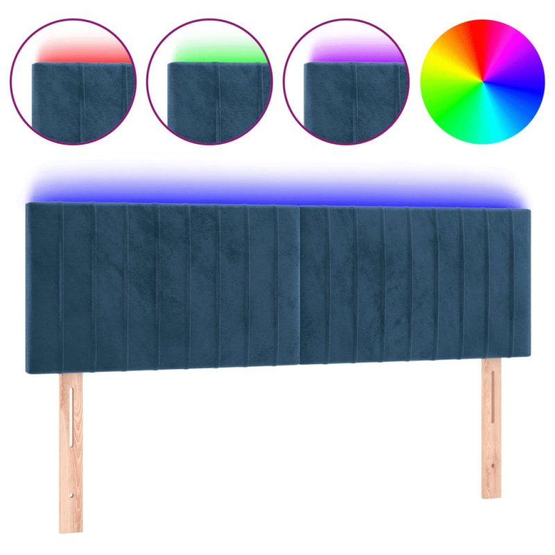 Zagłówek do łóżka z LED, ciemnoniebieski 144x5x78/88cm, aksamit