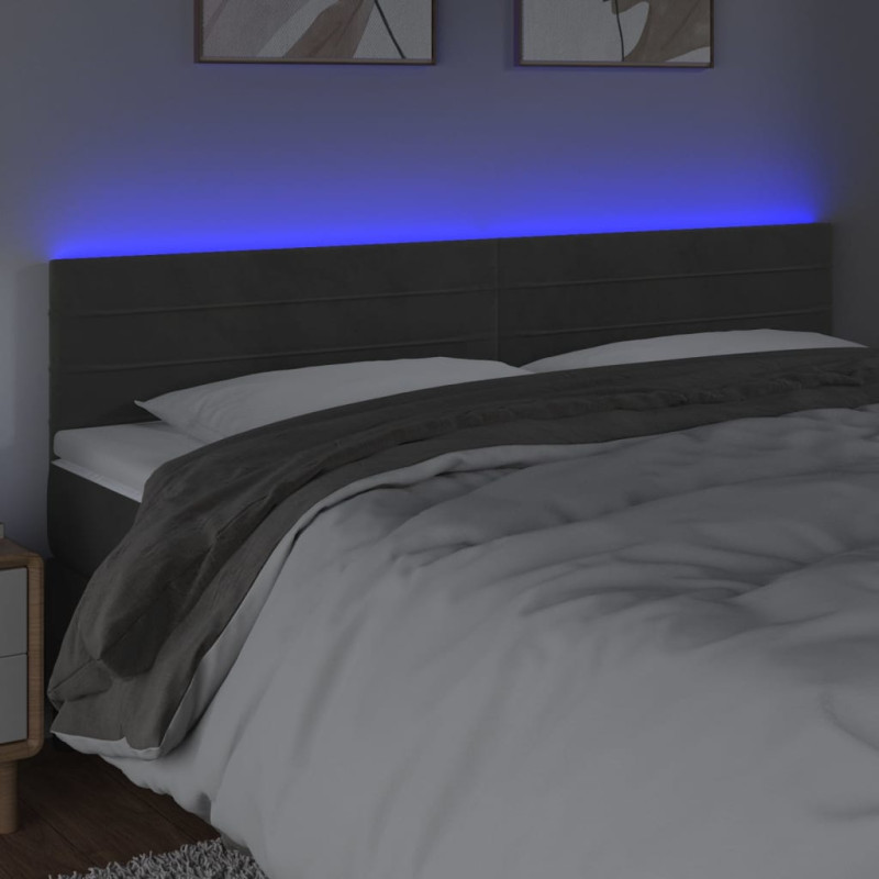 Zagłówek do łóżka z LED, ciemnoszary, 160x5x78/88 cm, aksamit