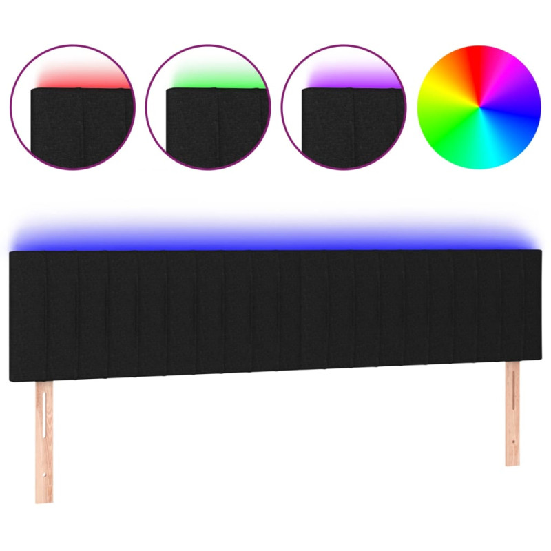 Zagłówek do łóżka z LED, czarny, 180x5x78/88 cm, tkanina