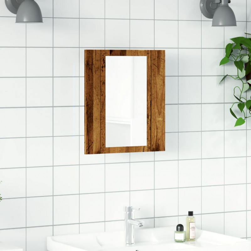Szafka łazienkowa z lustrem i LED, stare drewno, 40x12x45 cm