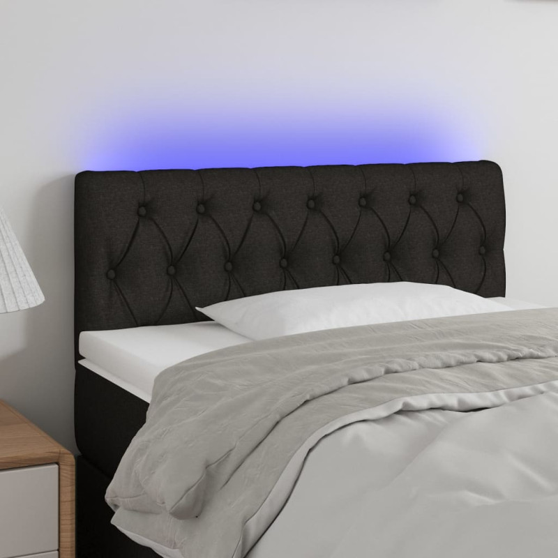 Zagłówek do łóżka z LED, czarny, 100x7x78/88 cm, tkanina