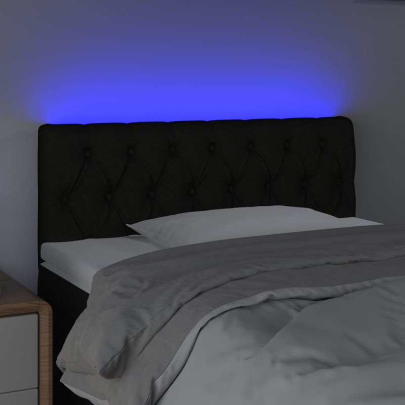 Zagłówek do łóżka z LED, czarny, 100x7x78/88 cm, tkanina