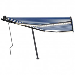 Ręcznie zwijana markiza z LED, 400 x 350 cm, niebiesko-biała