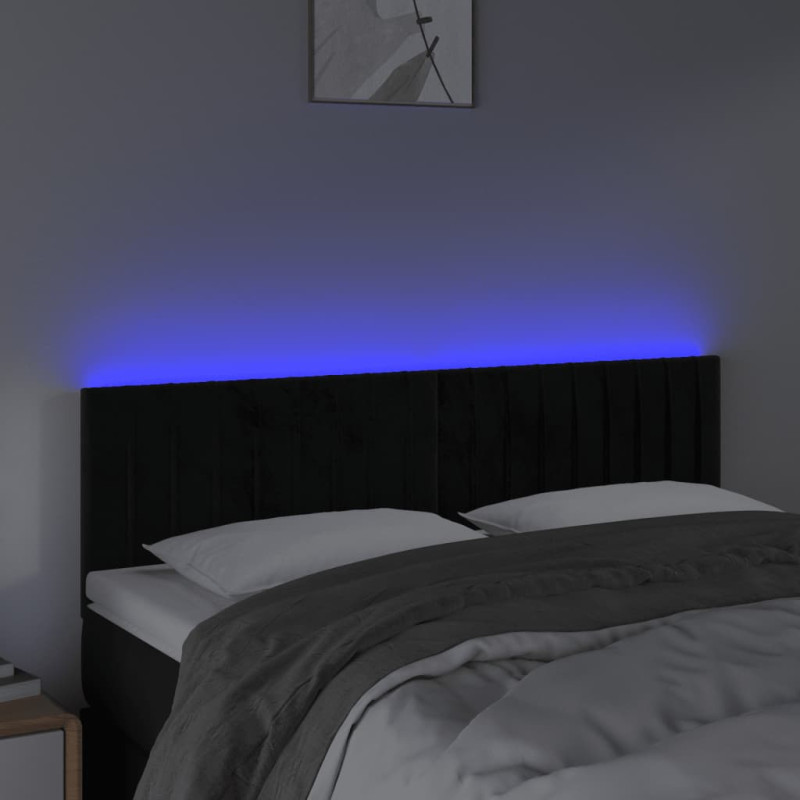 Zagłówek do łóżka z LED, czarny, 144x5x78/88 cm, aksamit