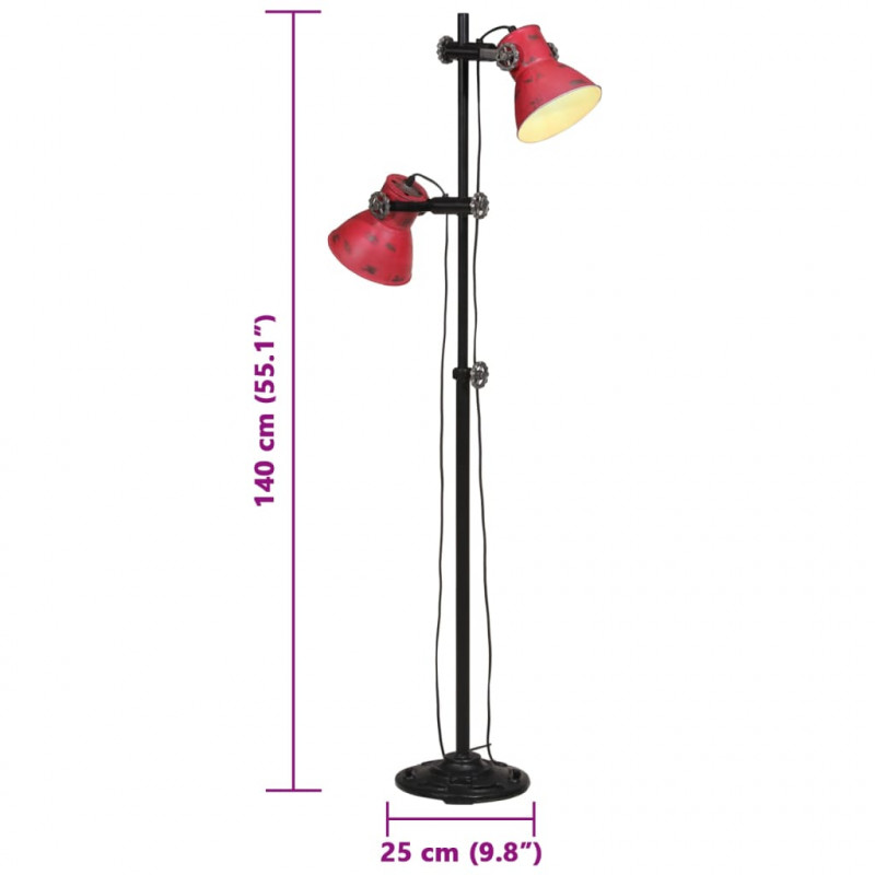 Lampa stojąca, 25 W, postarzany czerwony, 25x25x90/140 cm, E27