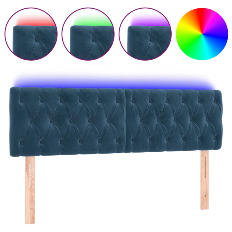 Zagłówek do łóżka z LED, ciemnoniebieski 160x7x78/88cm, aksamit