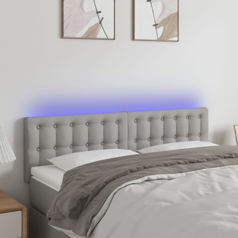 Zagłówek do łóżka z LED, jasnoszary, 144x5x78/88 cm, tkanina