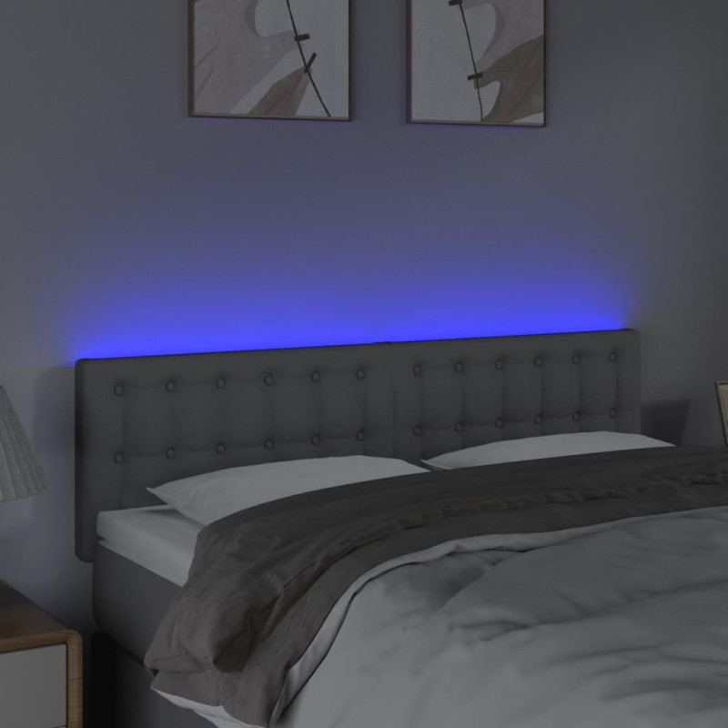 Zagłówek do łóżka z LED, jasnoszary, 144x5x78/88 cm, tkanina