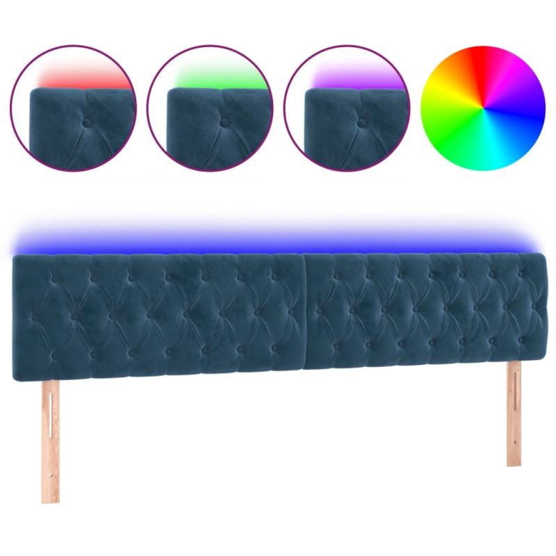 Zagłówek do łóżka z LED, ciemnoniebieski 180x7x78/88cm, aksamit
