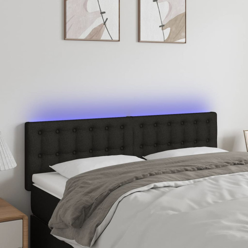 Zagłówek do łóżka z LED, czarny, 144x5x78/88 cm, tkanina