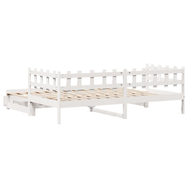 Sofa rozsuwana z szufladami, bez materaca, białe, 80x200 cm