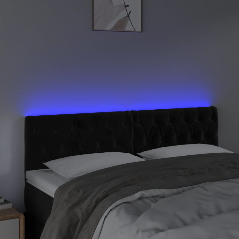 Zagłówek do łóżka z LED, czarny, 160x7x78/88 cm, aksamit