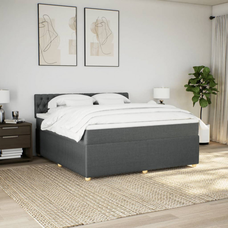 Łóżko kontynentalne z materacem, ciemnoszara tkanina 180x200 cm