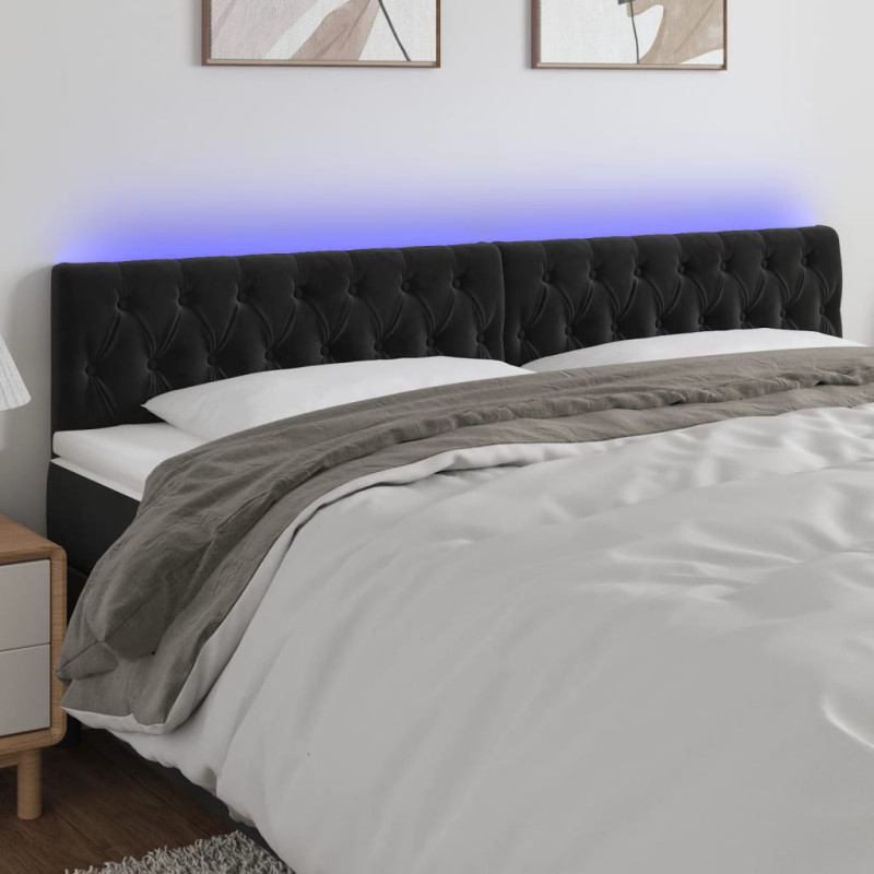 Zagłówek do łóżka z LED, czarny, 180x7x78/88 cm, aksamit