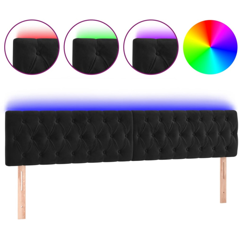 Zagłówek do łóżka z LED, czarny, 180x7x78/88 cm, aksamit