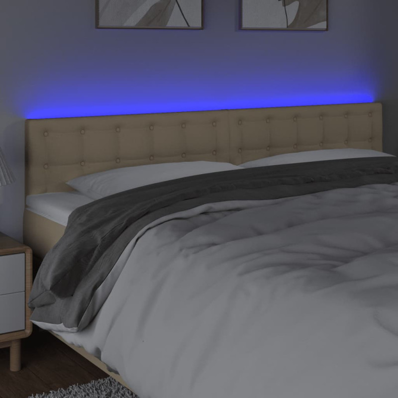 Zagłówek do łóżka z LED, kremowy, 200x5x78/88 cm, tkanina