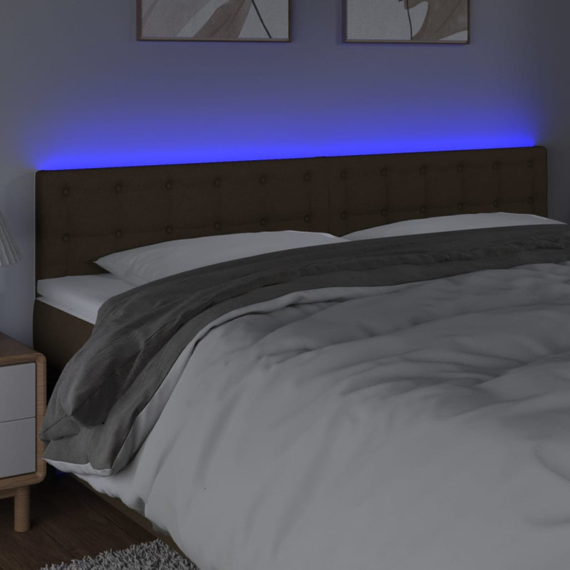 Zagłówek do łóżka z LED, ciemnobrązowy, 200x5x78/88 cm, tkanina