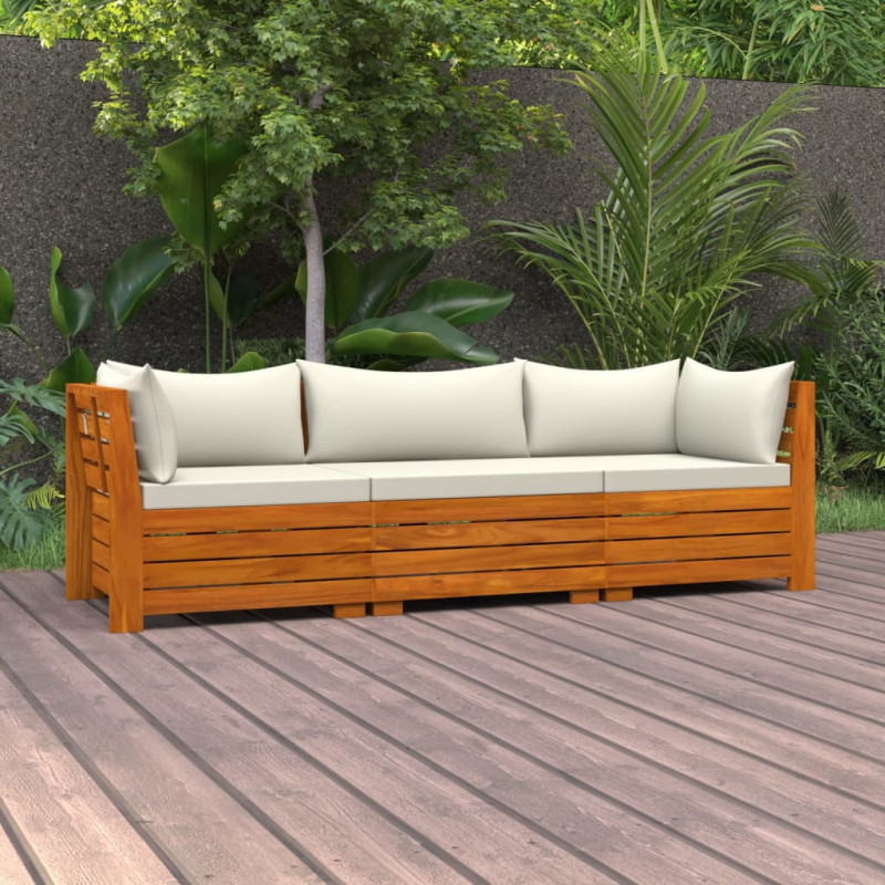 3-osobowa sofa ogrodowa z poduszkami, lite drewno akacjowe