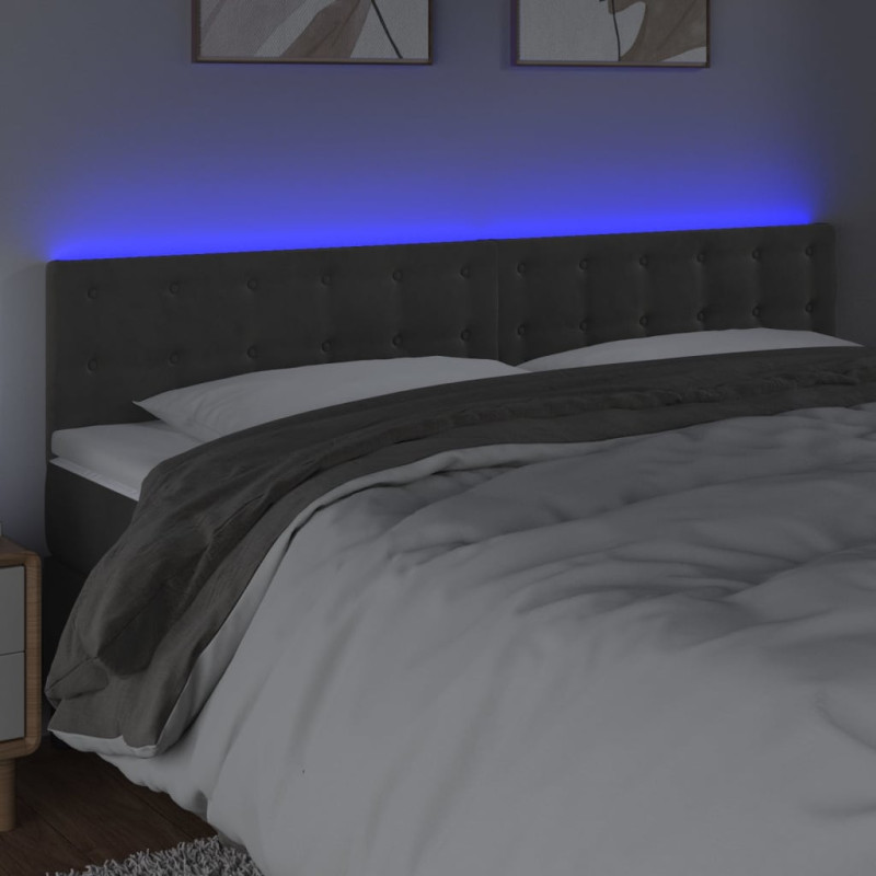 Zagłówek do łóżka z LED, ciemnoszary, 160x5x78/88 cm, aksamit