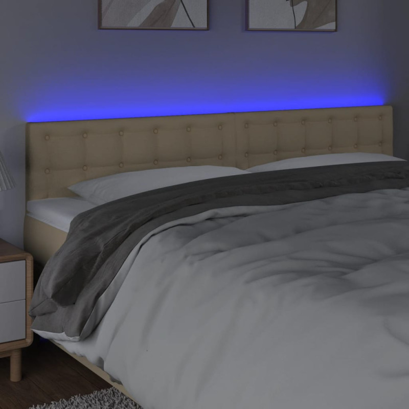 Zagłówek do łóżka z LED, kremowy, 180x5x78/88 cm, tkanina