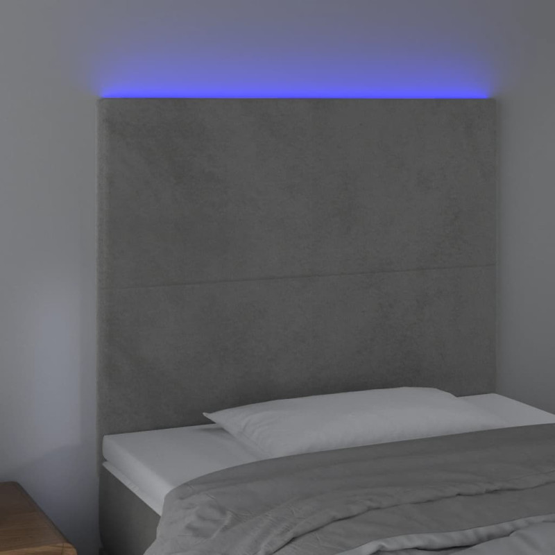 Zagłówek do łóżka z LED, jasnoszary, 80x5x118/128 cm, aksamit