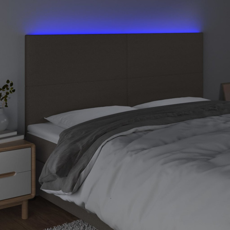 Zagłówek do łóżka z LED, taupe, 180x5x118/128 cm, tkanina