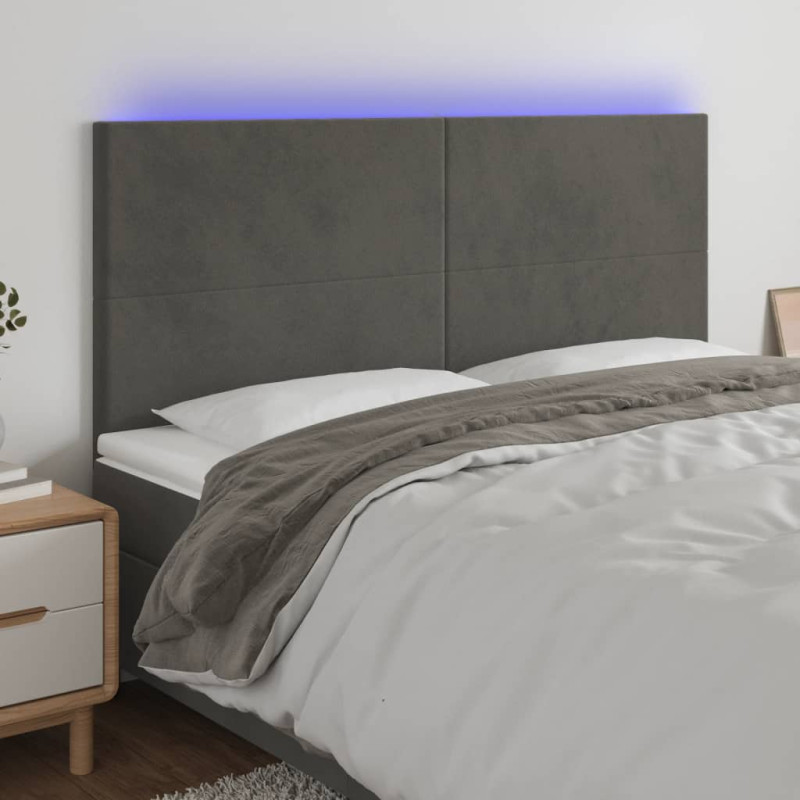 Zagłówek do łóżka z LED, ciemnoszary, 180x5x118/128 cm, aksamit