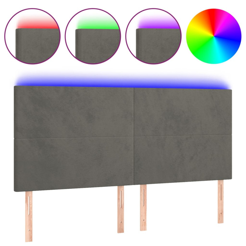 Zagłówek do łóżka z LED, ciemnoszary, 180x5x118/128 cm, aksamit
