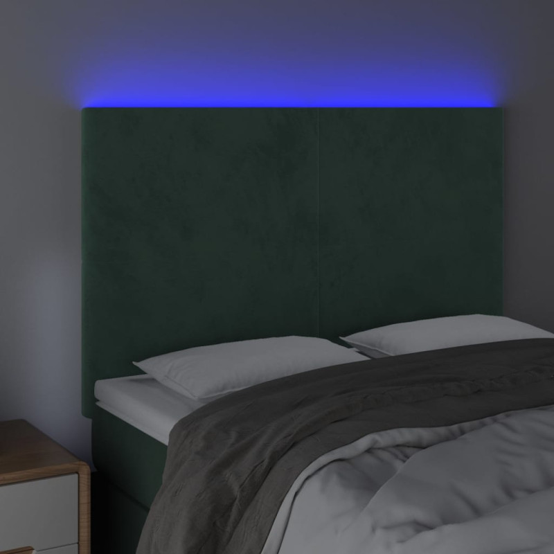 Zagłówek do łóżka z LED, ciemnozielony, 144x5x118/128 cm