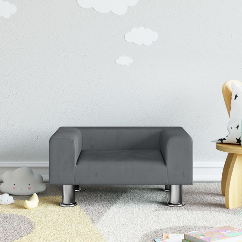 Sofa dla dzieci, ciemnoszara, 50x40x26,5 cm, aksamitna