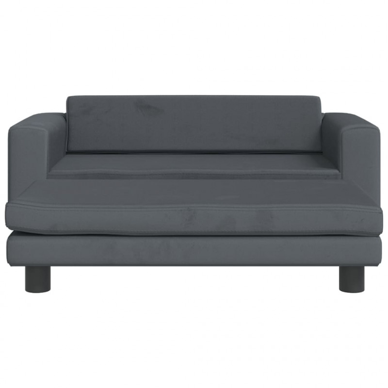 Sofa dziecięca z podnóżkiem, ciemnoszara, 100x50x30 cm, aksamit