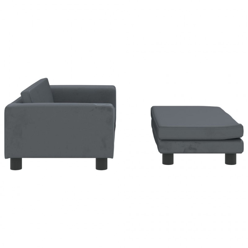 Sofa dziecięca z podnóżkiem, ciemnoszara, 100x50x30 cm, aksamit