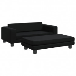 Sofa dziecięca z podnóżkiem, czarna, 100x50x30 cm, ekoskóra