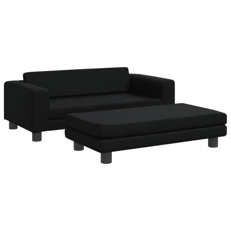 Sofa dziecięca z podnóżkiem, czarna, 100x50x30 cm, ekoskóra