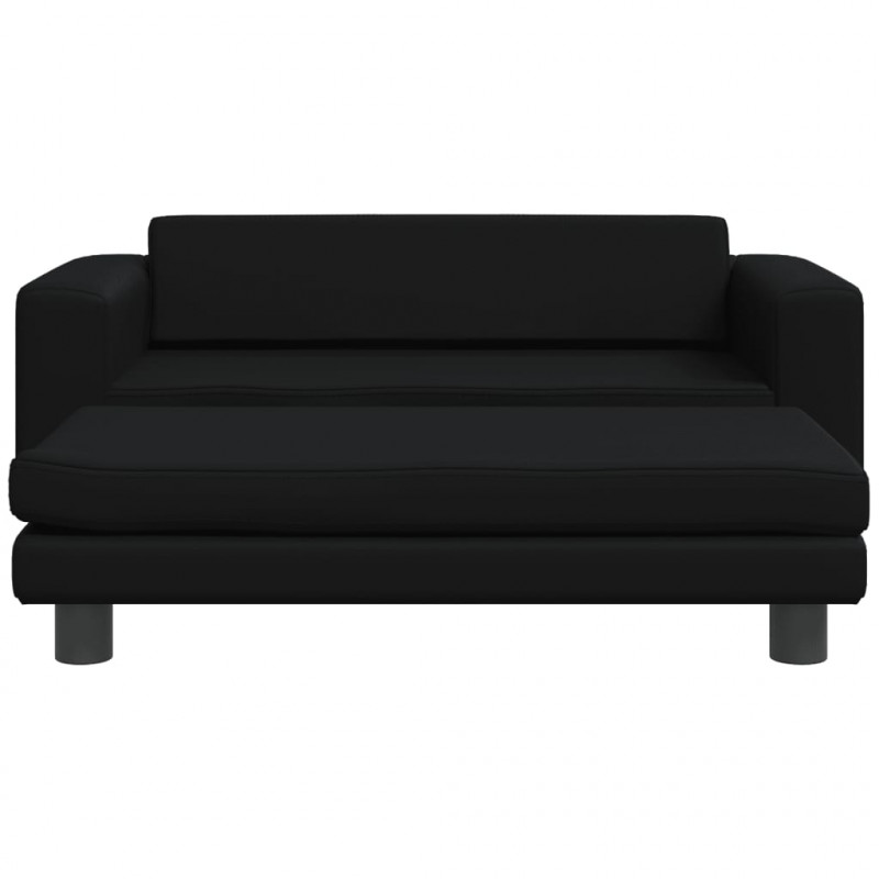 Sofa dziecięca z podnóżkiem, czarna, 100x50x30 cm, ekoskóra
