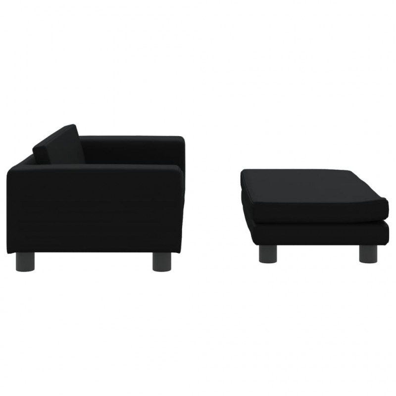 Sofa dziecięca z podnóżkiem, czarna, 100x50x30 cm, ekoskóra